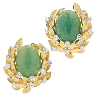 Pre-owned David Webb Jade & Diamond Earrings In Green