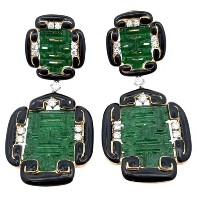 Pre-owned David Webb Jade And Enamel Earrings In Green