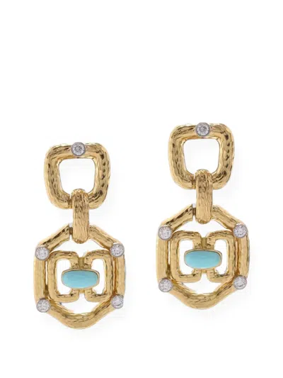David Webb Janus Diamond And Turquoise Earrings In Gold