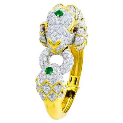 Pre-owned David Webb Kingdom Bracelet Ram Aries Gold Platinum Gemstones Estate Jewelry In Multi