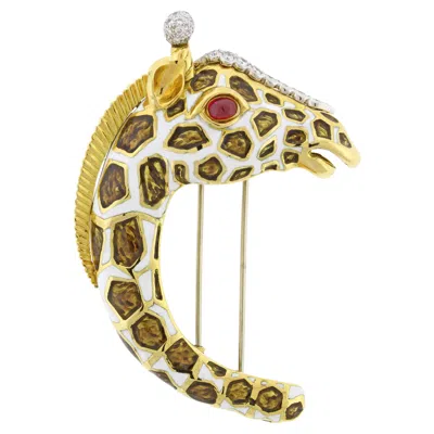 Pre-owned David Webb Kingdom Giraffe Diamond Enamel Brooch In Multi