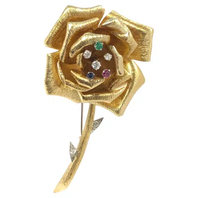 Pre-owned David Webb Large Yellow Gold And Gem Set Flower Clip Brooch