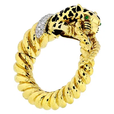 Pre-owned David Webb Leopard 18 Karat Yellow Gold Spotted Bangle Diamond Bracelet
