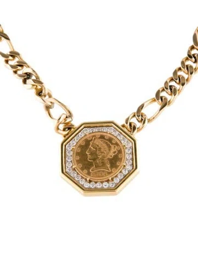 Pre-owned David Webb Liberty Head "coin" & 1.60ctw Diamond & Pendant Necklace, 14.75" In Multi