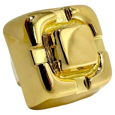 Pre-owned David Webb Massive Vintage Architectural  18k Gold Cocktail Ring In Multi