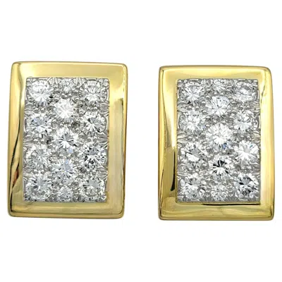 Pre-owned David Webb Multi Row Diamond Stud Earrings In 18 Karat Yellow Gold And Platinum