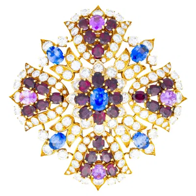 Pre-owned David Webb Multigem And Diamond Floral Gold Brooch