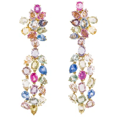 Pre-owned David Webb Multi-sapphire Cluster Day/night 18k Gold Earrings