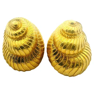 Pre-owned David Webb Nautilus Shell Earrings In 18k Yellow Gold, Circa 1970s