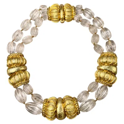 Pre-owned David Webb Necklaces- Carved Rock Crystal And Hammered 18k Yellow Gold..