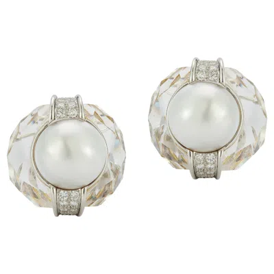 Pre-owned David Webb Pearl & Rock Crystal Earrings In Multi