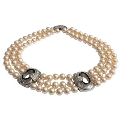 Pre-owned David Webb Pearl, Diamond, Onyx & Rock Crystal Necklace In Black