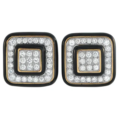 Pre-owned David Webb Platinum, 18k Gold 3.30ct Diamond, Enamel Square Earrings Dw26-020426 In Multi