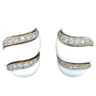 Pre-owned David Webb , Platinum 18k Gold Enamel Diamond Earrings, Certificate In Multi