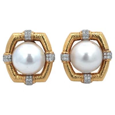 Pre-owned David Webb , Platinum 18k Gold Pearl Earrings In Multi