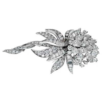 Pre-owned David Webb Platinum 21.00 Carats 1960's Diamond Floral Brooch In Multi