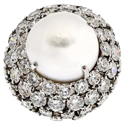 Pre-owned David Webb Platinum 21.00cttw Diamond And South Sea Pearl Cocktail Ring In Multi
