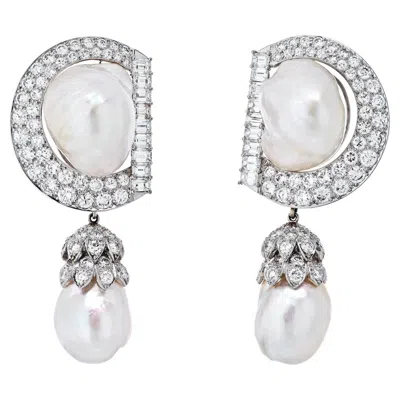 Pre-owned David Webb Platinum 9.92 Cttw Diamond And Pearl Day To Night Earrings In Multi