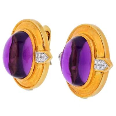 Pre-owned David Webb Platinum And 18 Karat Yellow Gold Amethyst And Diamonds Earrings