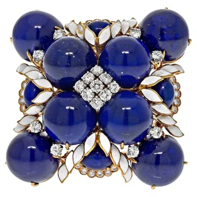 Pre-owned David Webb Platinum & 18k Gold 1960's Maltese Lapis, Enamel Cross Style Brooch In Multi