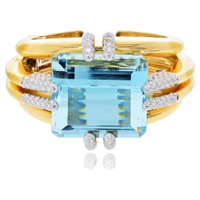Pre-owned David Webb Platinum & 18k Gold Aquamarine Diamond Bracelet In Multiple