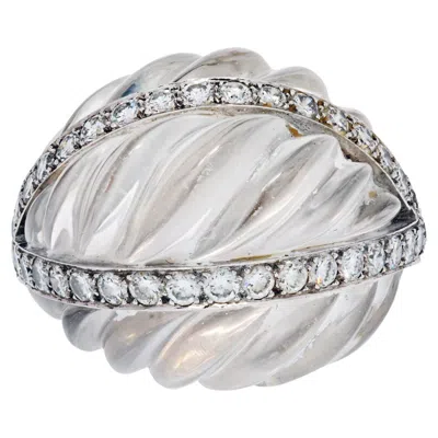 Pre-owned David Webb Platinum & 18k White Gold Rock Crystal Diamond Arch Ring
