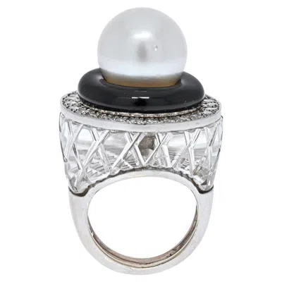 Pre-owned David Webb Platinum & 18k White Gold Rock Crystal, Diamonds, Black Enamel, Pearl