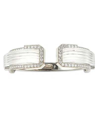 David Webb Platinum & 18k White Gold Twilight Carved Rock Crystal & Diamond White Night Cuff Bracelet In Silver