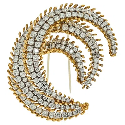 Pre-owned David Webb Platinum & 18k Yellow Gold 12 Carat Diamond Crescent Brooch