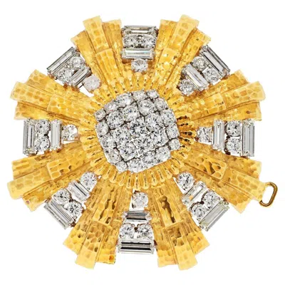Pre-owned David Webb Platinum & 18k Yellow Gold 15.80cts Heraldic Diamond Pendant Brooch