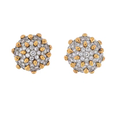 Pre-owned David Webb Platinum & 18k Yellow Gold 16 Carats Diamond Dome Clip Earrings