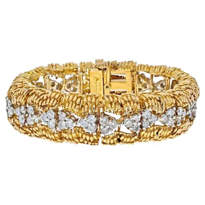 Pre-owned David Webb Platinum & 18k Yellow Gold 1960's Round Diamond Openwork Bracelet