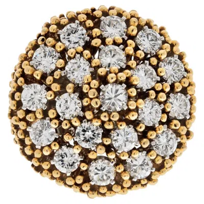 Pre-owned David Webb Platinum & 18k Yellow Gold 1960s Diamond Textured Cocktail Ring