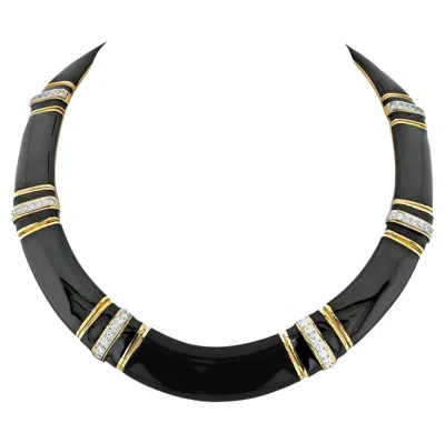 Pre-owned David Webb Platinum & 18k Yellow Gold 1970's Black Enamel Diamond Collar Necklac
