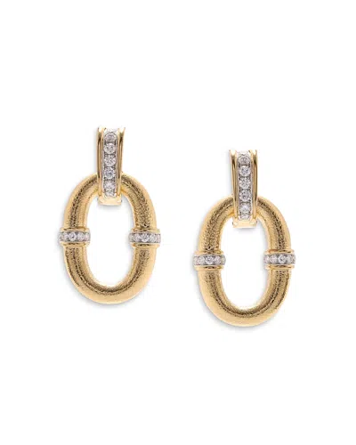 David Webb Platinum & 18k Yellow Gold 57th Street Diamond Oval Link Drop Earrings