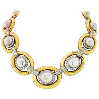 Pre-owned David Webb Platinum & 18k Yellow Gold Baraque Pearl And Diamond Collar Necklace