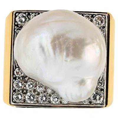 Pre-owned David Webb Platinum & 18k Yellow Gold Baroque Pearl Diamond Ring