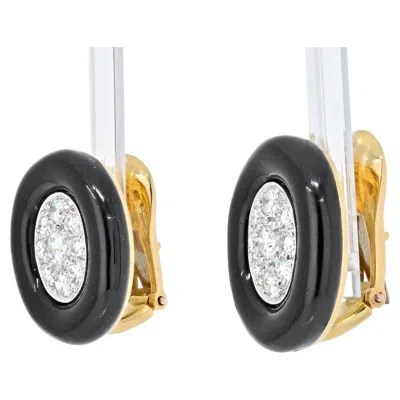 Pre-owned David Webb Platinum & 18k Yellow Gold Black Enamel And Diamond Clip Earrings