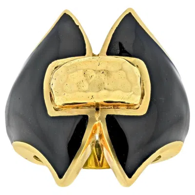 Pre-owned David Webb Platinum & 18k Yellow Gold Black Enamel Vintage Ring