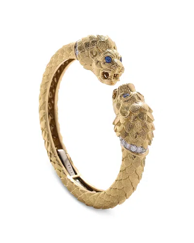 David Webb Platinum & 18k Yellow Gold Blue Sapphire & Diamond Greek Lion Cuff Bracelet