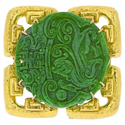 Pre-owned David Webb Platinum & 18k Yellow Gold Carved Jade Pendant And Brooch
