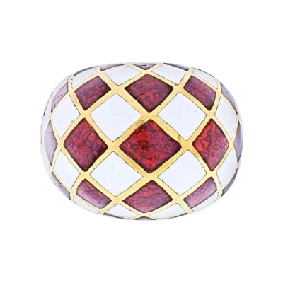 Pre-owned David Webb Platinum & 18k Yellow Gold Checkerboard Dome Ring