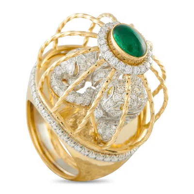 David Webb Platinum And 18k Yellow Gold Diamond And Emerald Cage Ring Dw08-041626 In White