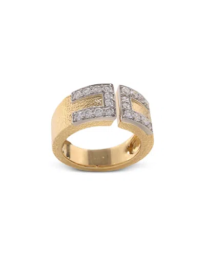 David Webb Platinum & 18k Yellow Gold Diamond Geometric Cuff Ring, 0.69 Tcw
