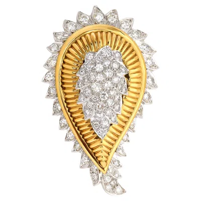 Pre-owned David Webb Platinum And 18k Yellow Gold Diamond Paisley Pin/pendant