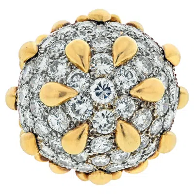 Pre-owned David Webb Platinum & 18k Yellow Gold Diamond Pave Dome Cocktail Ring