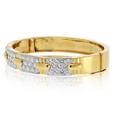 Pre-owned David Webb Platinum And 18k Yellow Gold Diamond Stitch Bangle Bracelet