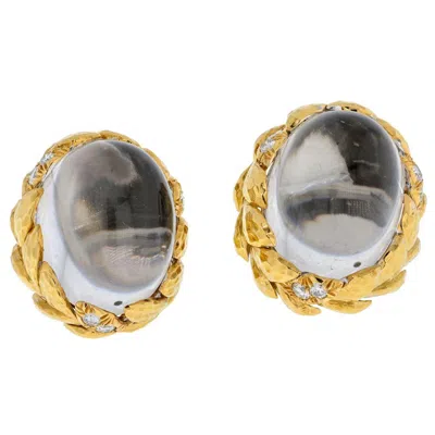 Pre-owned David Webb Platinum & 18k Yellow Gold Domed Rock Crystal Diamond Earrings