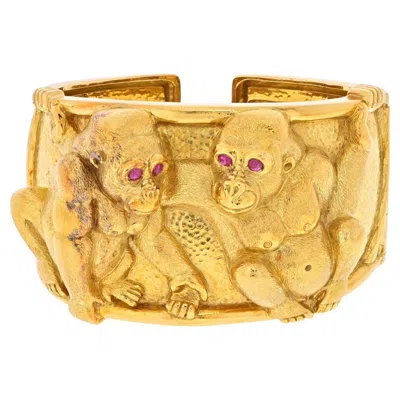 Pre-owned David Webb Platinum & 18k Yellow Gold Double Monkey Apes Bracelet