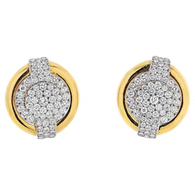 Pre-owned David Webb Platinum & 18k Yellow Gold Giraffe Spotted Huggies Earrings